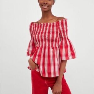Zara Cotton Strapless Bell Sleeve Top